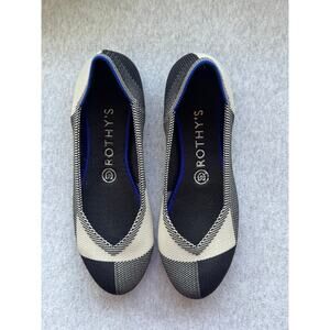 Rothy's The Flat Women's Cap-Toe Black/White Shoe Size 7.5